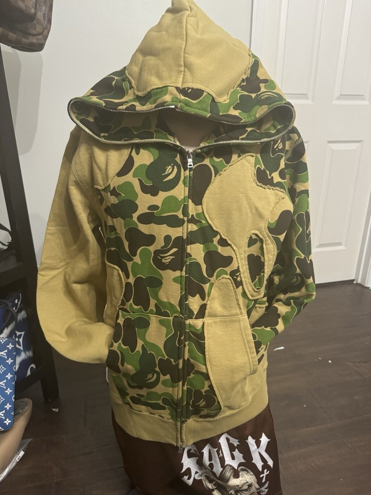 Authentic a bathing ape bape abc camo patchwork full zip hoodie men