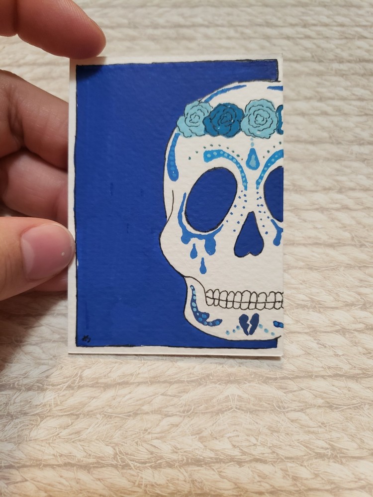 Original Aceo. skull. Acrylic Marker On  Paper. Art By Leximi