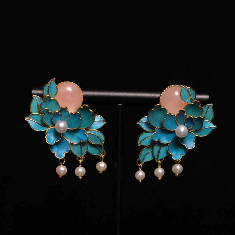 Ancient Crafts Court Style Natural Hotan Jade Pearl Earings Jewelry Cheongsam