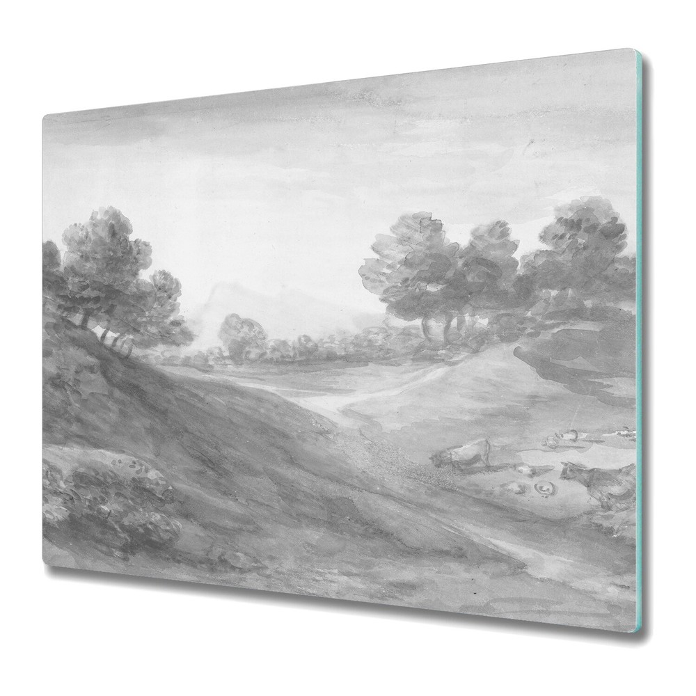 Serving Chopping Board Glass Cover Worktop Saver Countryside Vintage 60x52