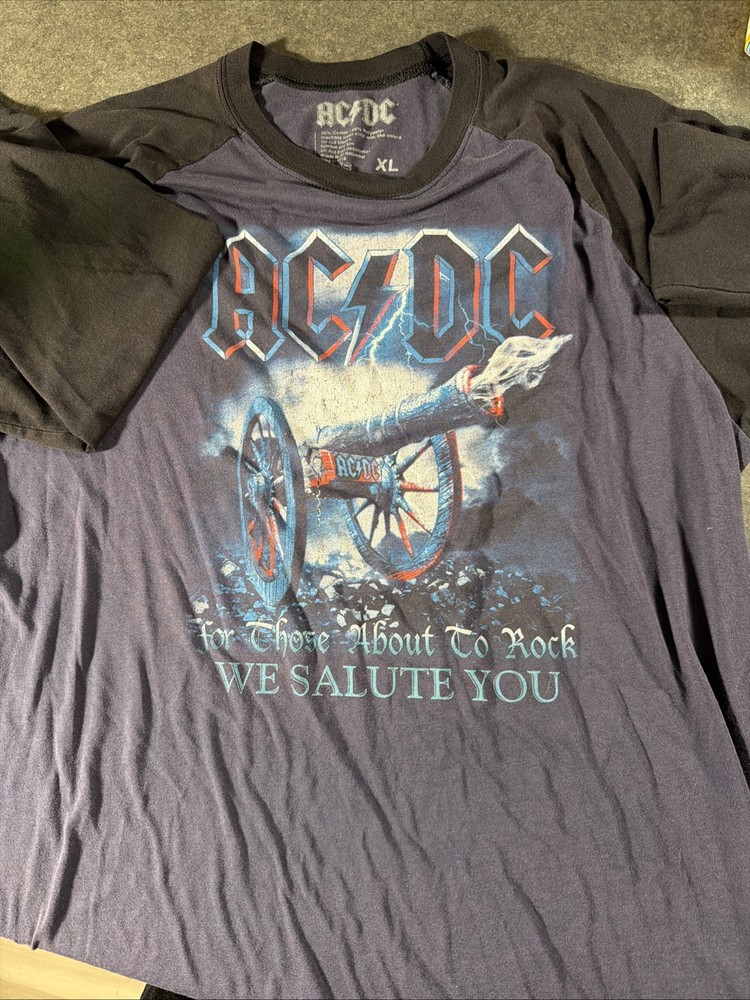 AC/DC For Those About To Rock Raglan T Shirt Mens XL Band Tee Black Sleeves