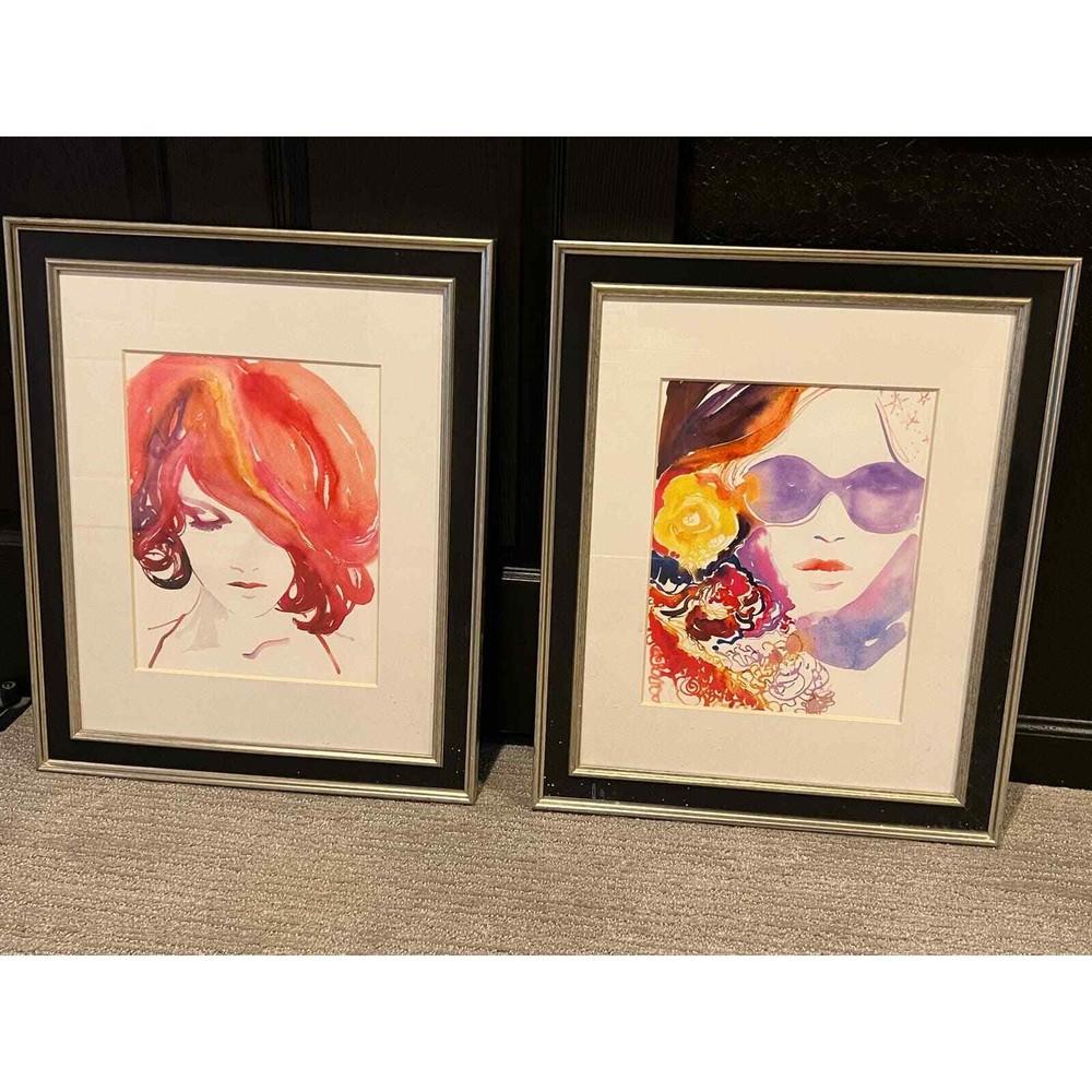 Framed Artwork Fashion Woman with Abstract Hair  2 Canvas Framed Art Prints-image