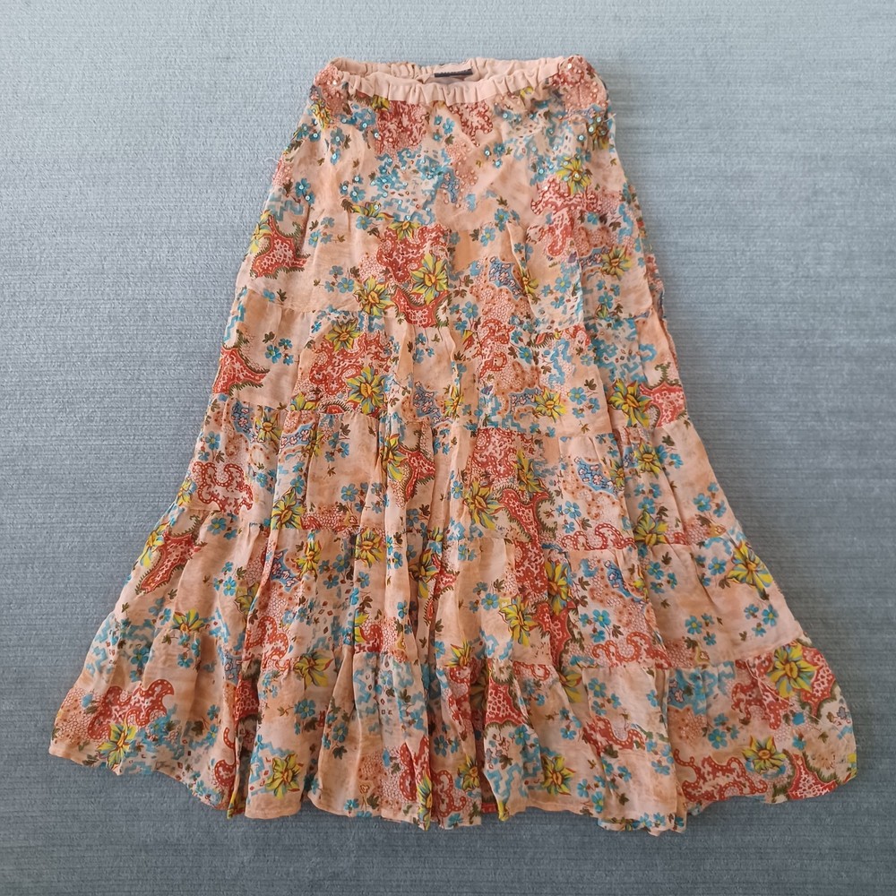 Vintage y2k Estafania Skirt Womens 1/S Pink Maxi Floral Beaded Sequin boho Fairy