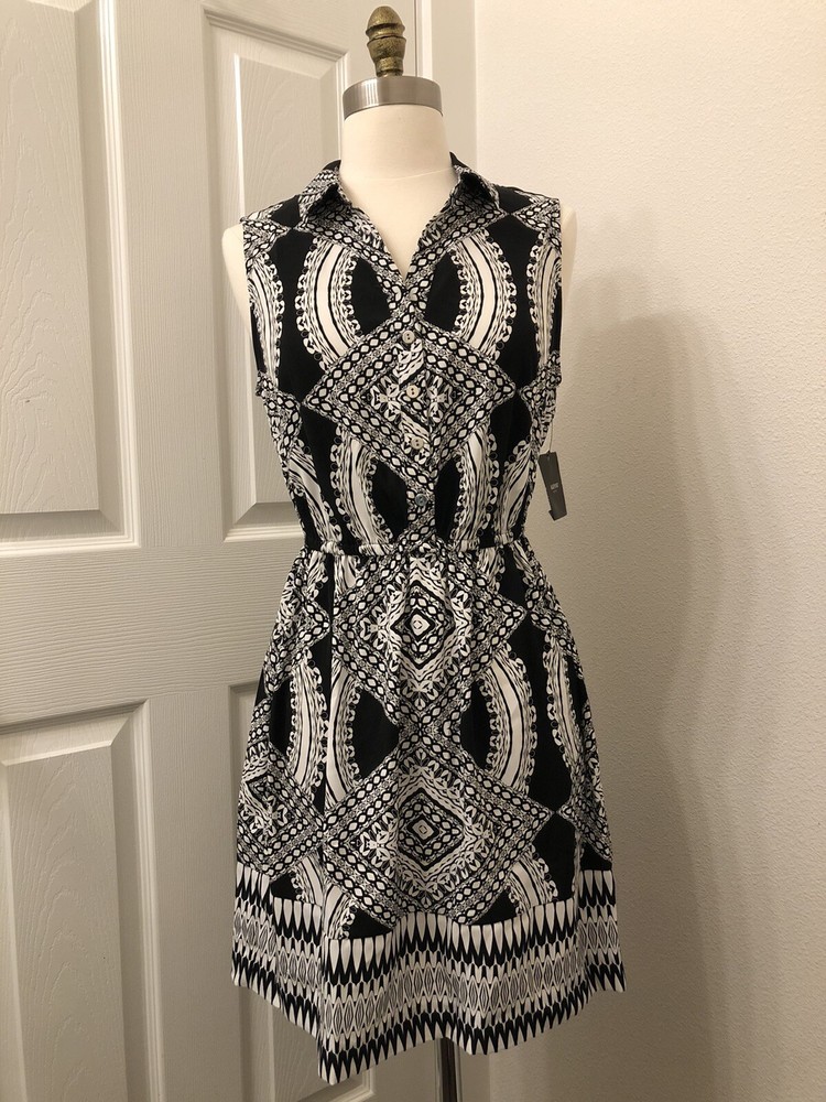 NWT Alfani Women’s SP Knee Length Sleeveless Button Collar Dress Kaleidoscope