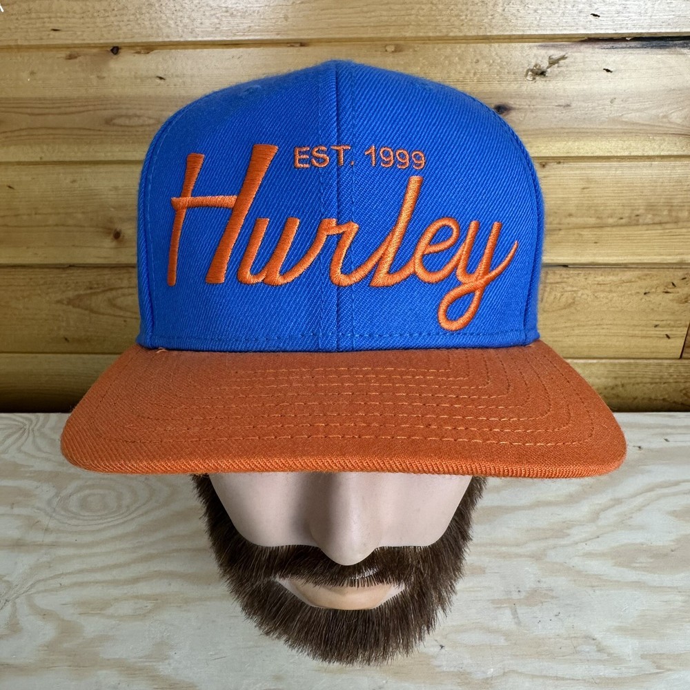 Hurley Back In Time Cali Bear Blue Orange Wool Blend Snapback Hat Cap