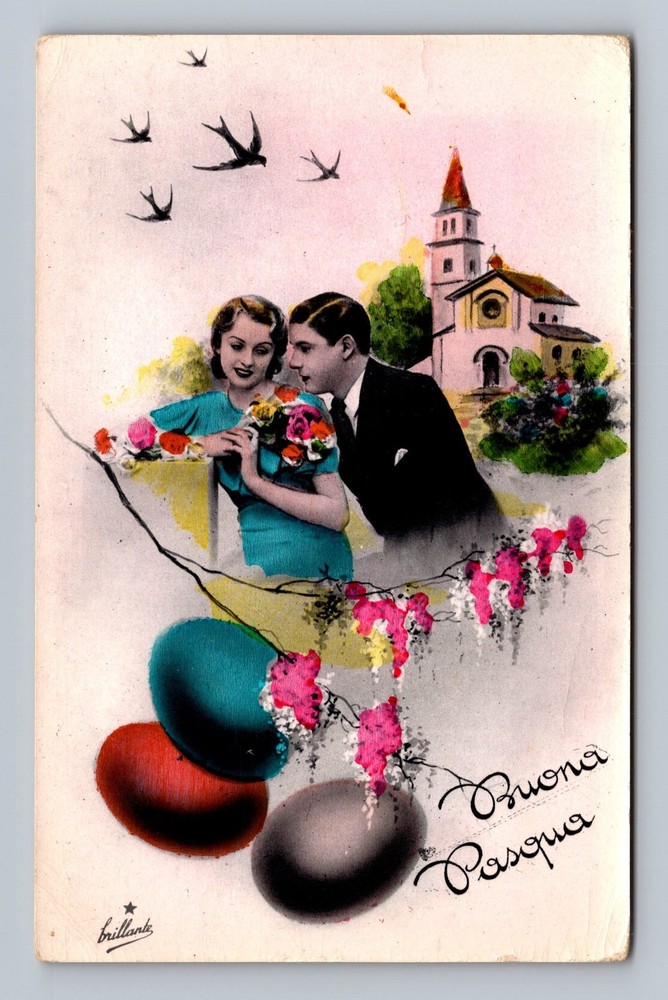 Italy- Happy Easter Greetings Standard Souveinr Old Postal PC Vintage Postcard