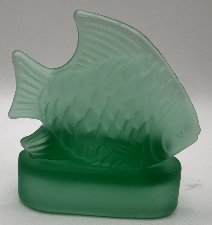 Vintage Pressed Green Glass Fish Tea Light Candle 3.5