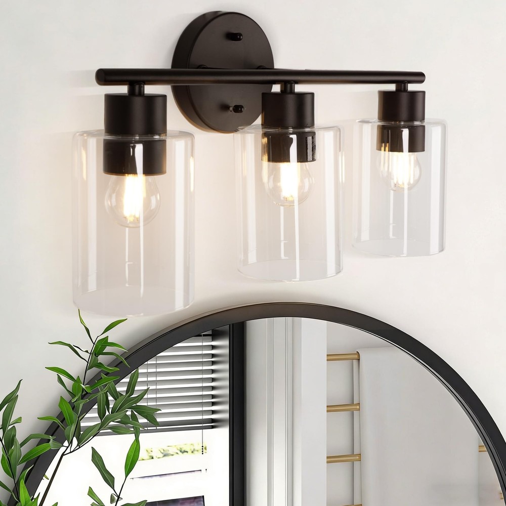 3-Light Bathroom Light Fixtures, Black Vanity Lights Over Mirror, Modern Bath...