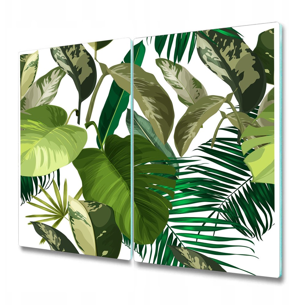 Glass Worktop Kitchen Chopping Board Tropical Green Forest Leaves Watercolour