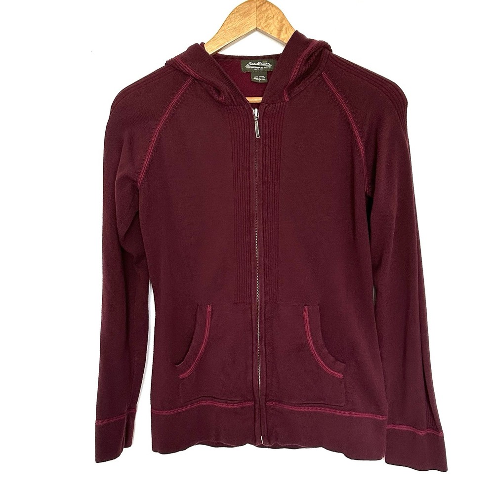 Eddie Bauer Sweatshirt Women’s Small Burgundy Full Zip Hooded Pockets