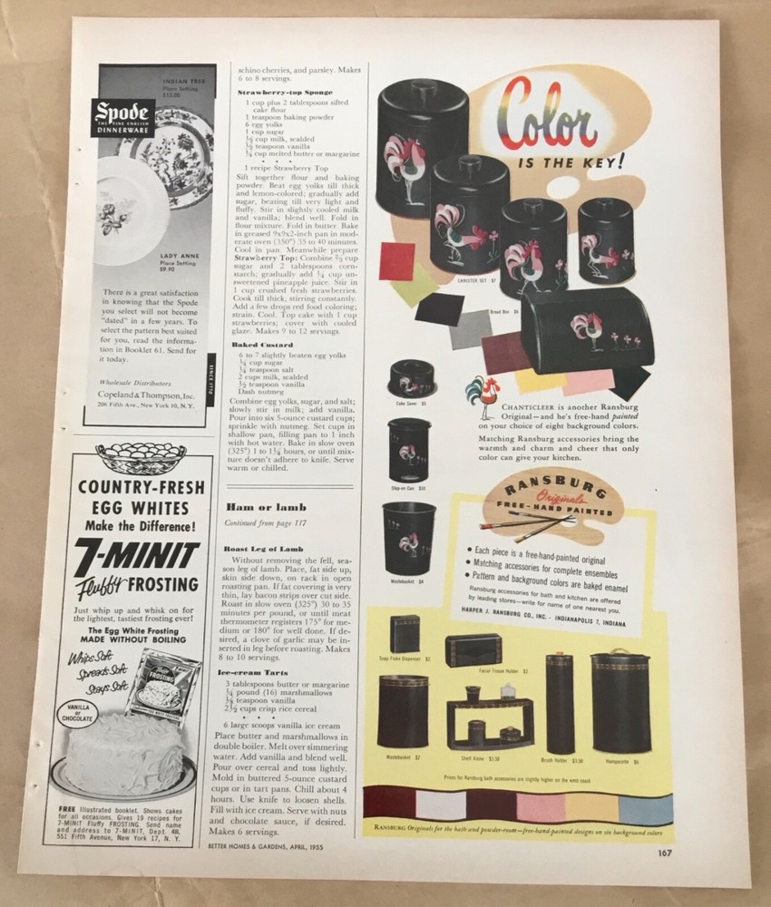 Ransburg accessories print ad 1955 vintage 50s retro art home decor Chanticleer
