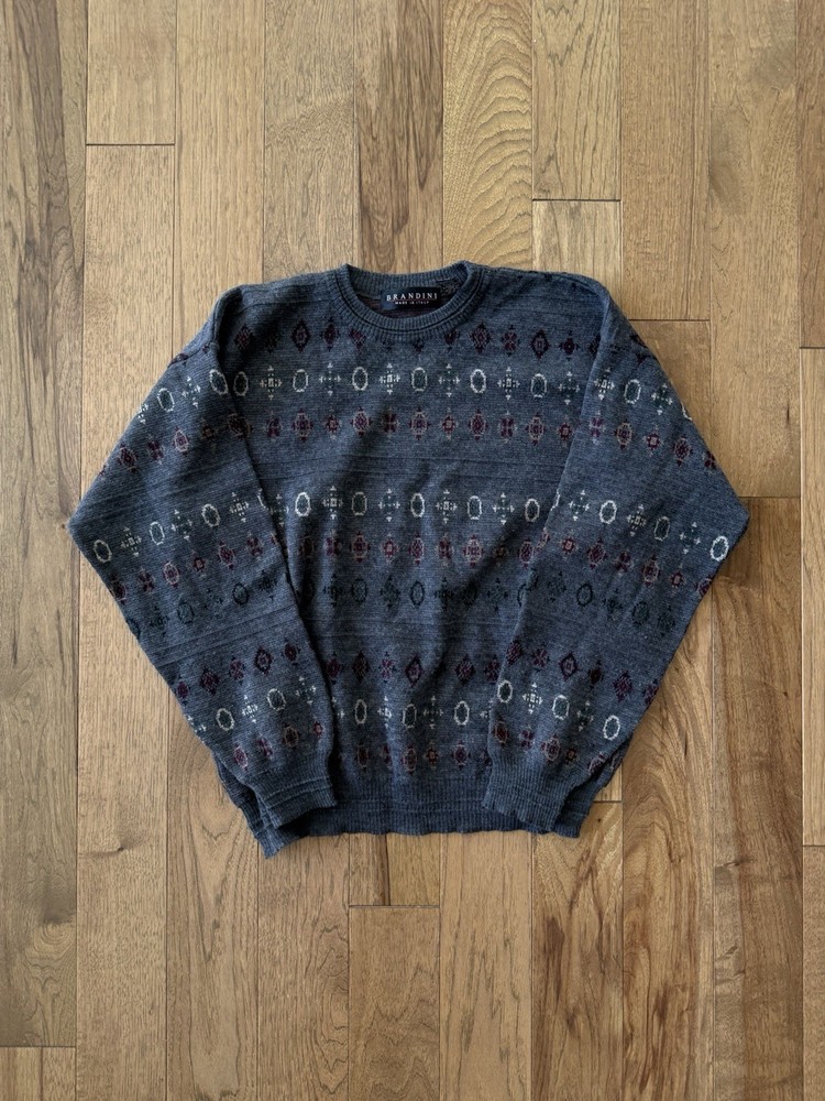 Vintage Brandini Italy Merino Wool Knit Sweater Woolmark 90s  XL
