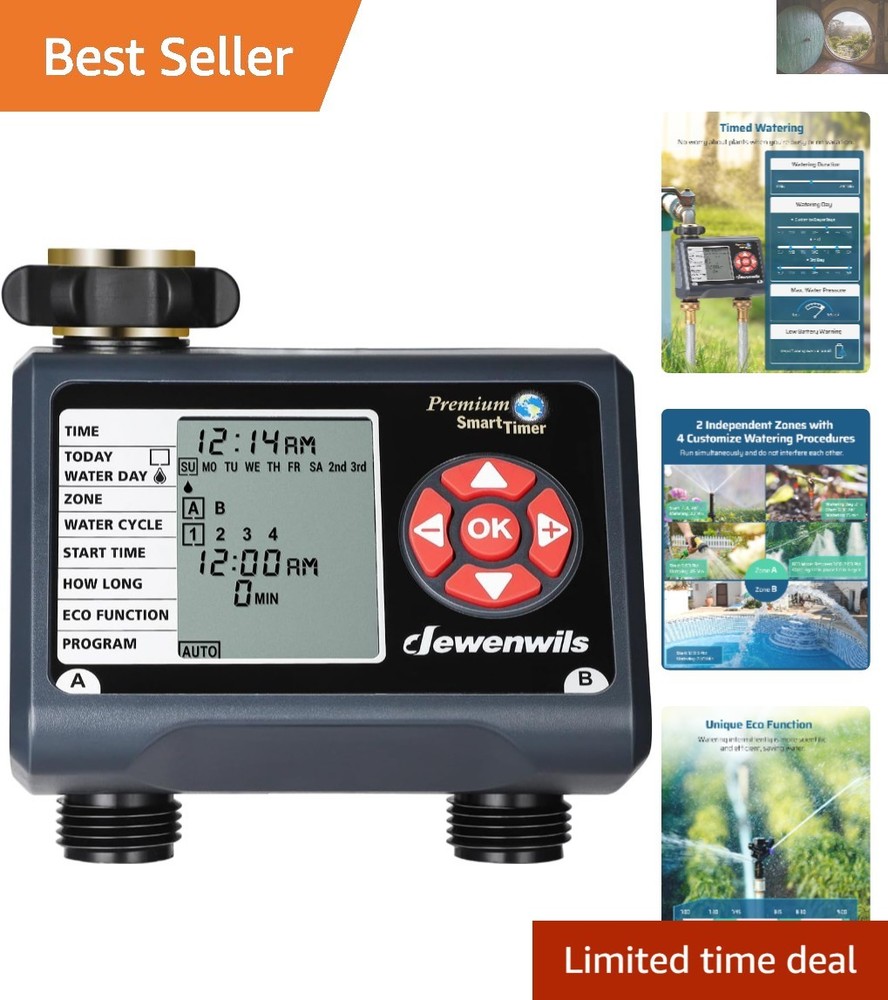 Smart 2-Zone Programmable Water Timer with ECO Mode for Easy Outdoor Use