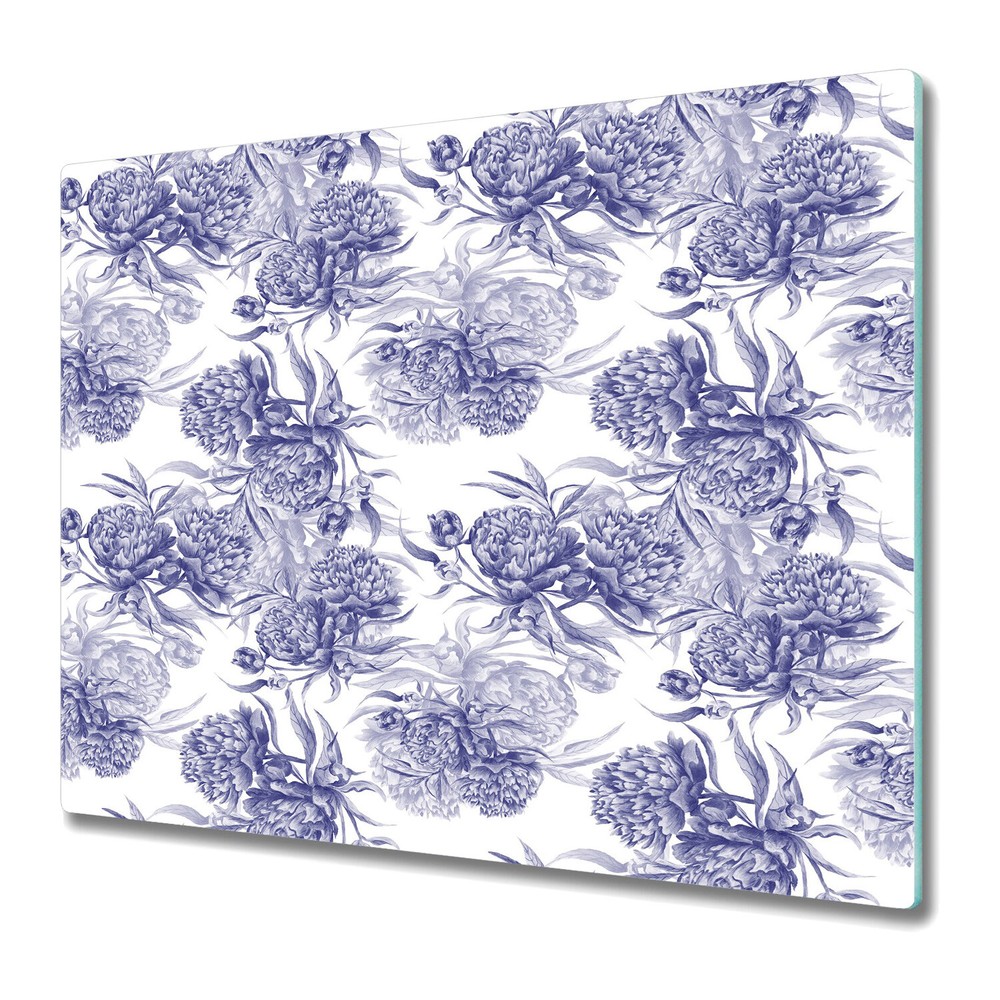Glass Kitchen Chopping Cutting Board Blue Peonies flowers abstract painting