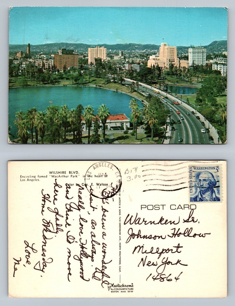 Los Angeles, CA-California, MacArthur Park Wilshire Blvd Vintage Postcard
