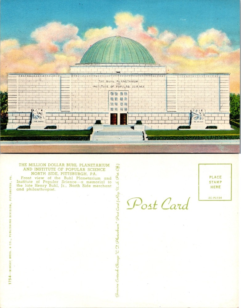 Buhl Planetarium Institute Popular Science Pittsburgh Pennsylvania PA Postcard