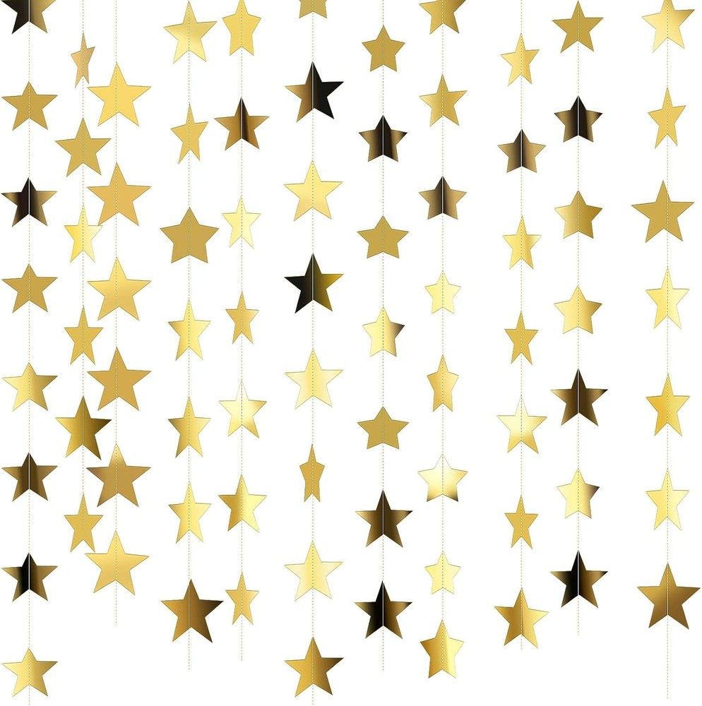 Patelai Glitter Star Garland Banner 130 ft Gold Hanging Bunting Party Decor