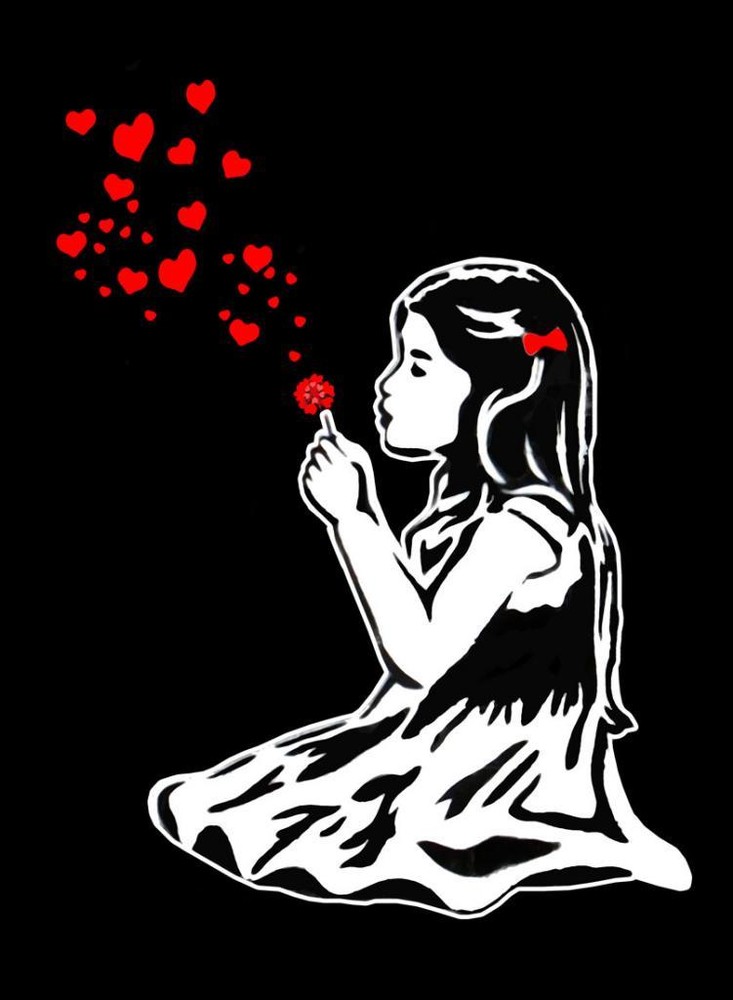 BANKSY STREET ART *FRAMED* CANVAS PRINT Girl blowing hearts 16