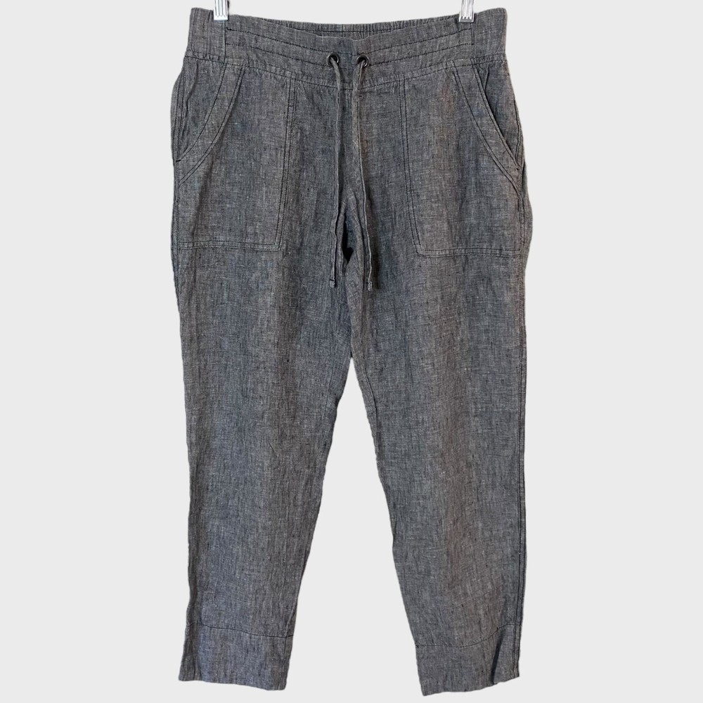 Athleta Linen Ankle Pant Gray Women's Size 4 Drawstring Cropped Casual Comfort