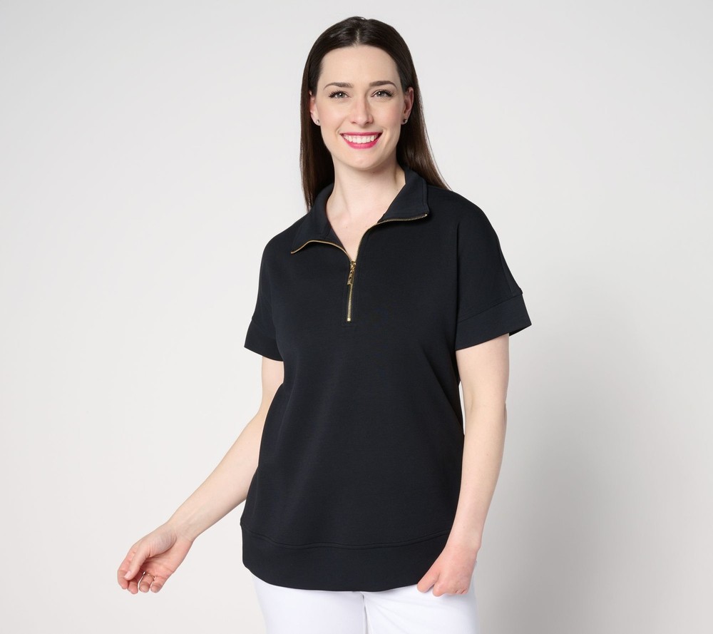 Gloria Vanderbilt Women's Top Sz S ScubaLuxe Half Zip Dolman Sleeve Black