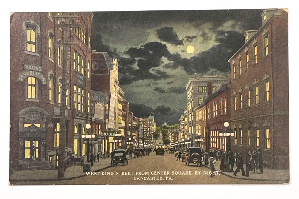 West King Street Lancaster PA Night View Street Car Antique Postcard