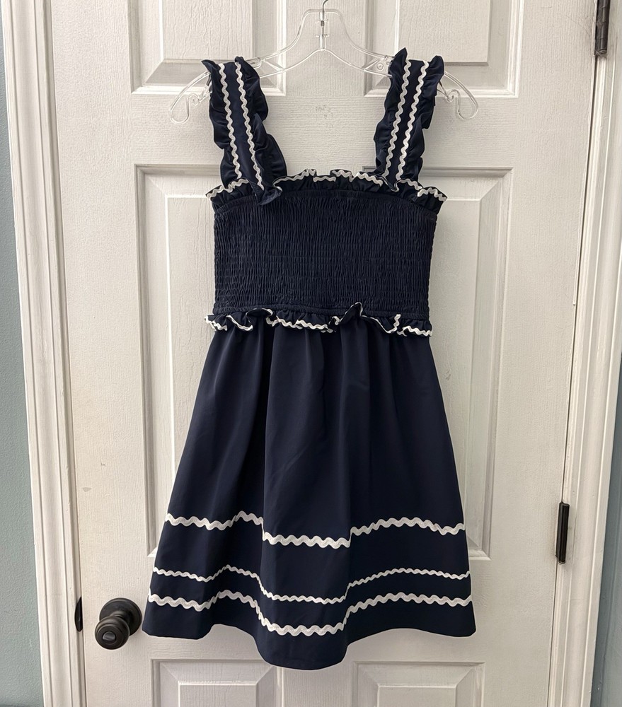 TCEC Women’s Size S Navy & White Fit N Flare Mini Stretch Smocked Summer Dress