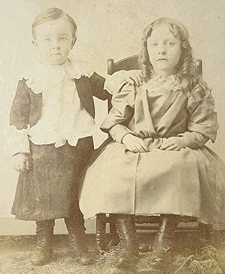 Atwood Illinois Portrait Of A Boy And Girl Antique Vintage Cabinet Card Photo