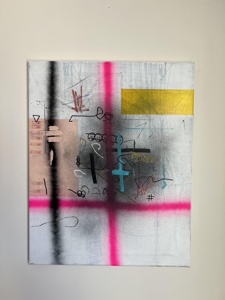 Abstract Mixed Media Canvas Contemporary Artwork, Drawing, Graffiti-image
