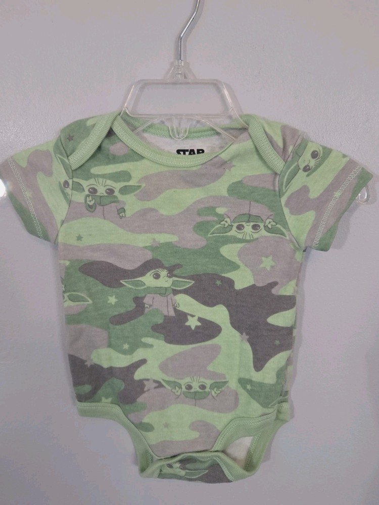 Star Wars Baby Yoda Grogu Bodysuit 0-3 Months Green Camo Infant One Piece