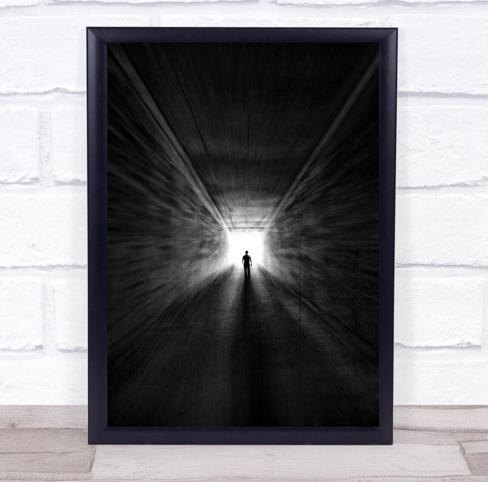 Resident Fear man walking through tunnel lighting Wall Art Print