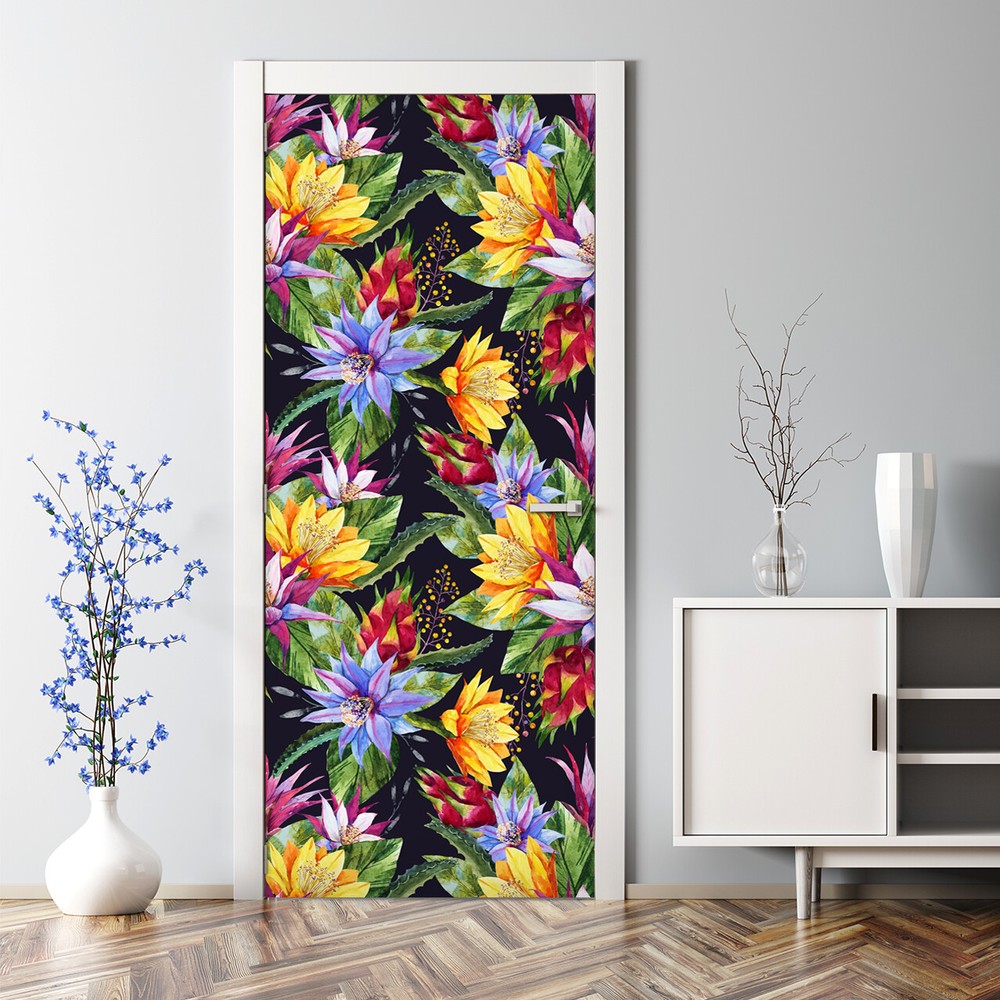 Flowers tropic plants Bubble Free Door sticker mural Self Adhesive Peel & Stick