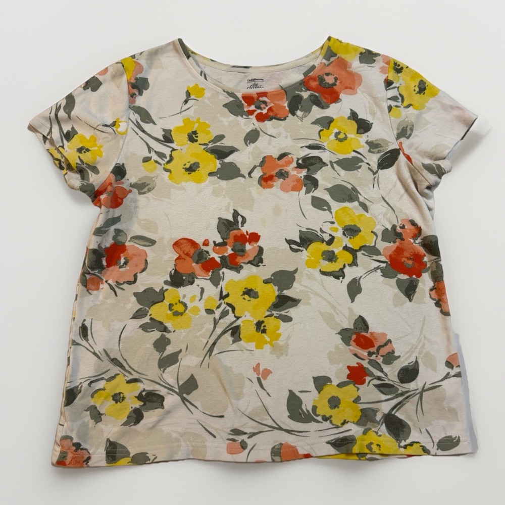 Croft & Barrow Women's Classic T-Shirt Size M Short Sleeve White Yellow Floral