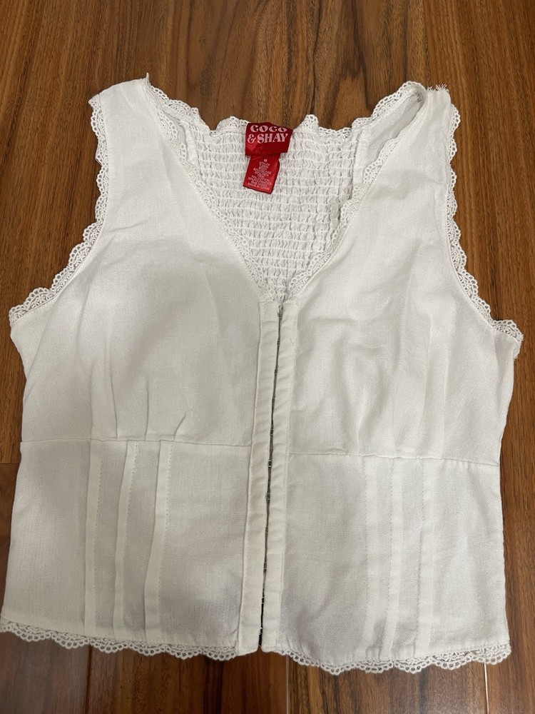 COCO & SHAY White Corset Top Vest womens size M Boho Goth
