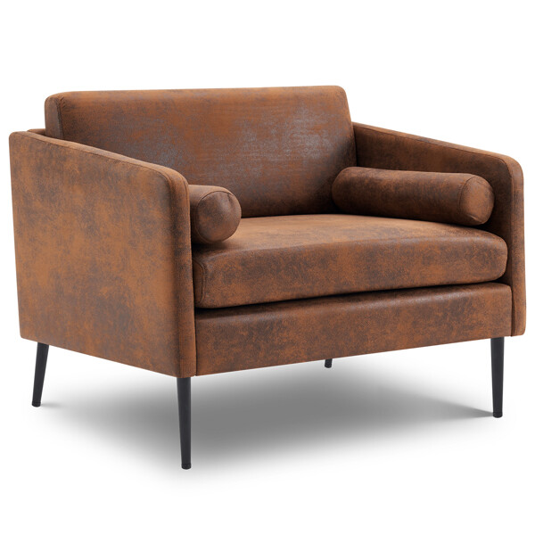 97x71x74cm 1.5-Seater Hot Stamping Fabric Accent Chair with Pillow for Indoor Lounge Comfort