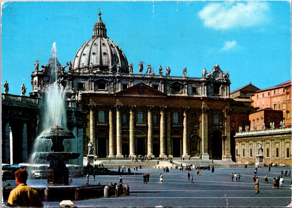 Vintage Postcard St Peters Basilica Vatican City Rome Italy Fountain View