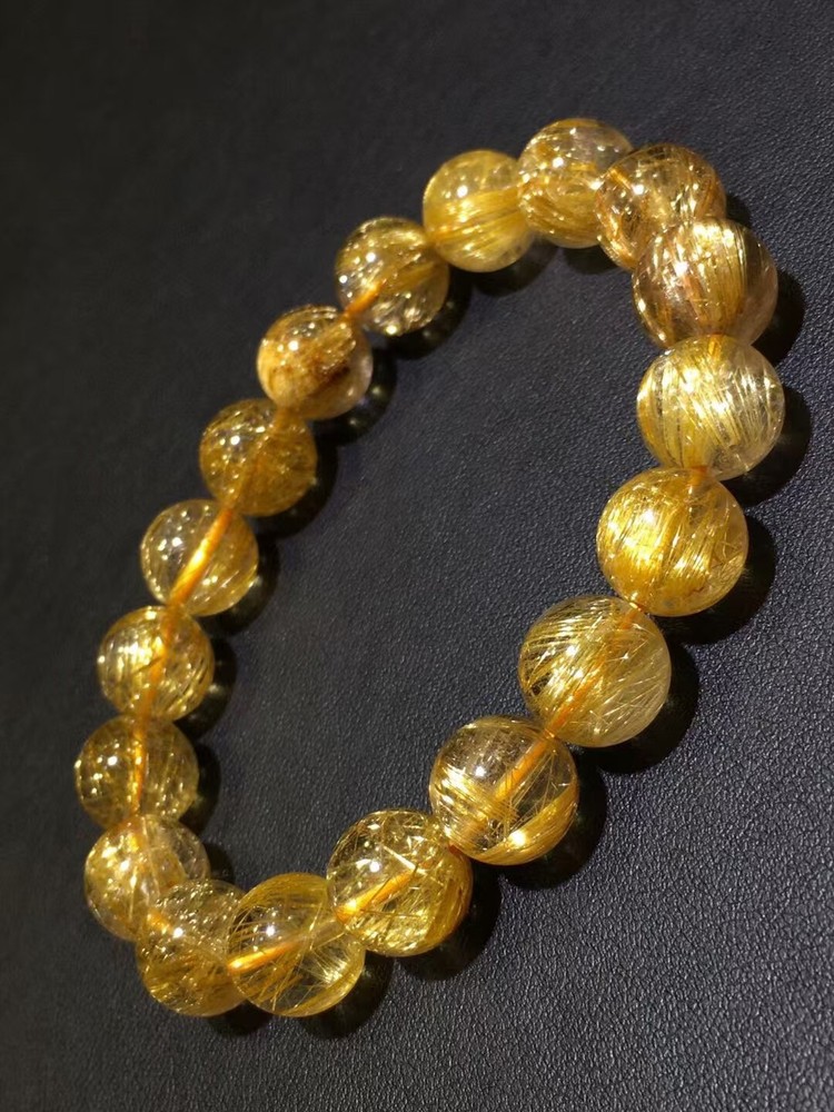 AA+Natural gold Hair Rutilated Quartz Crystal Round Beads Bracelet Healing 11mm