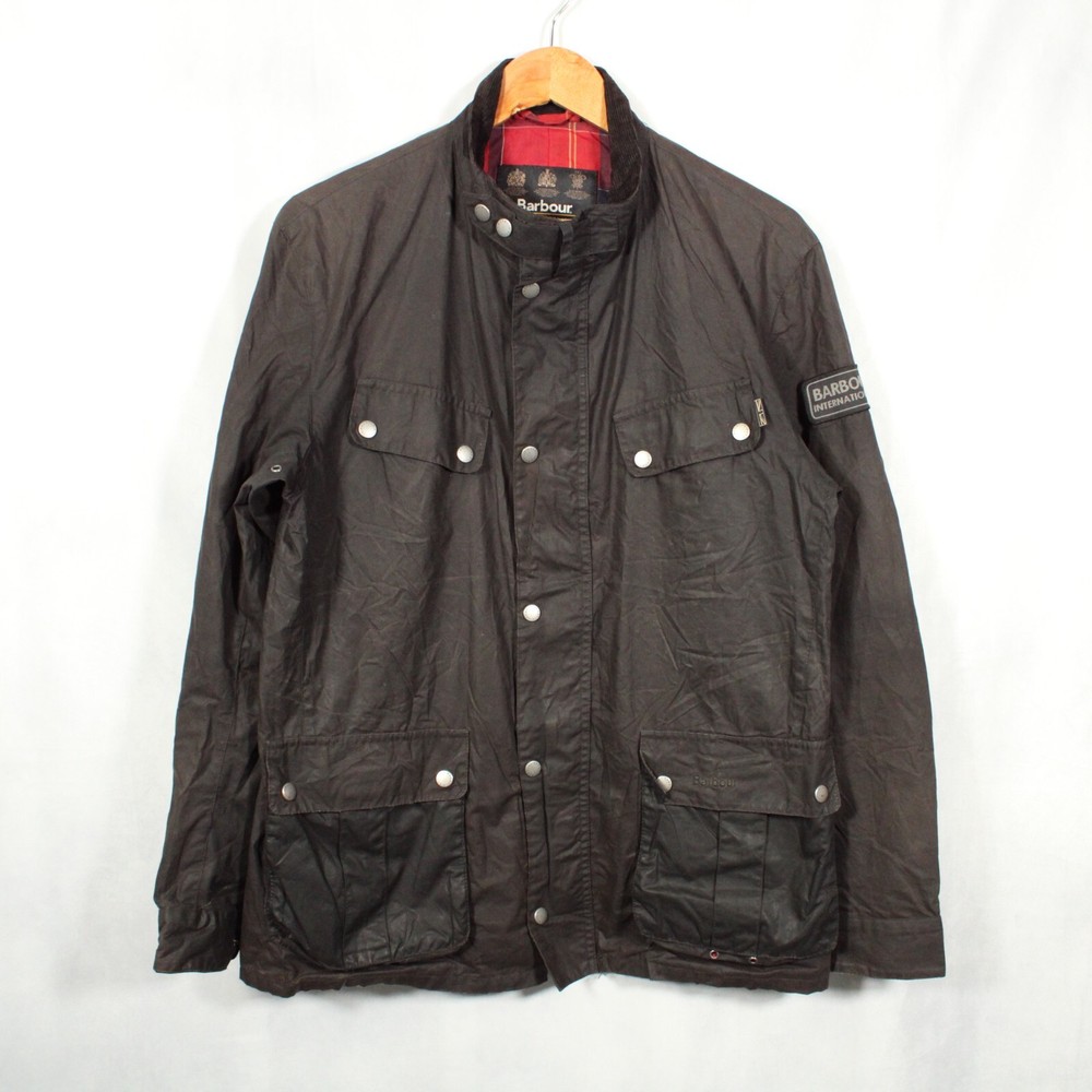 Barbour International Enfield Wax Jacket Mens M Brown Vintage Breathable Zip Up
