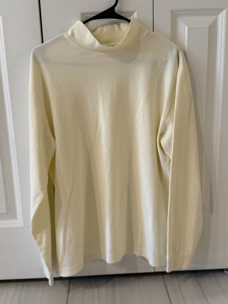 L.L. Bean Ivory Men's M Mock Neck Long Sleeve Knit Cotton Solid T-Shirt