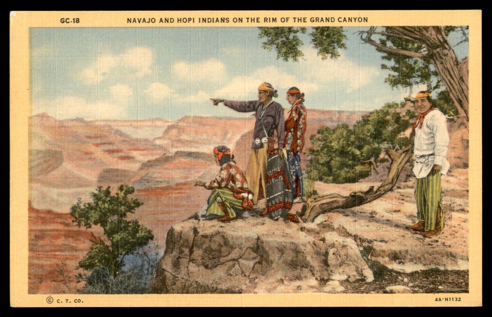 Postcard Navajo And Hopi Indians On The Rim Of The Grand Canyon