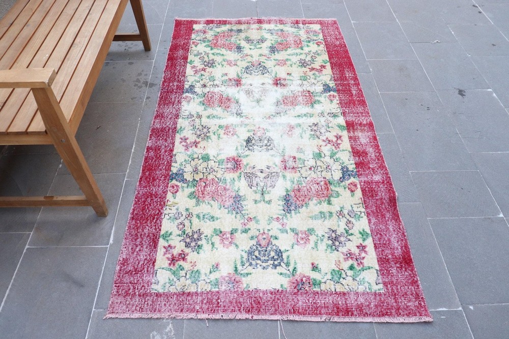 Vintage Rug, 3,4x6,4 ft Accent Rug, Red Moroccan Wool Turkish Rug