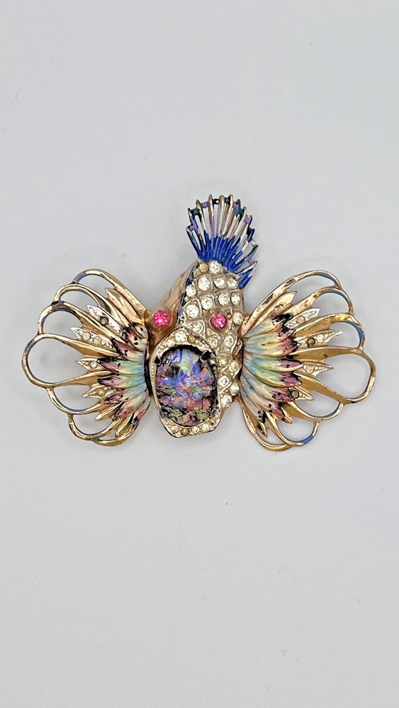 COROCRAFT Sterling Silver Enamel Rhinestone Pegasus Rock Fish Vintage Pin Brooch