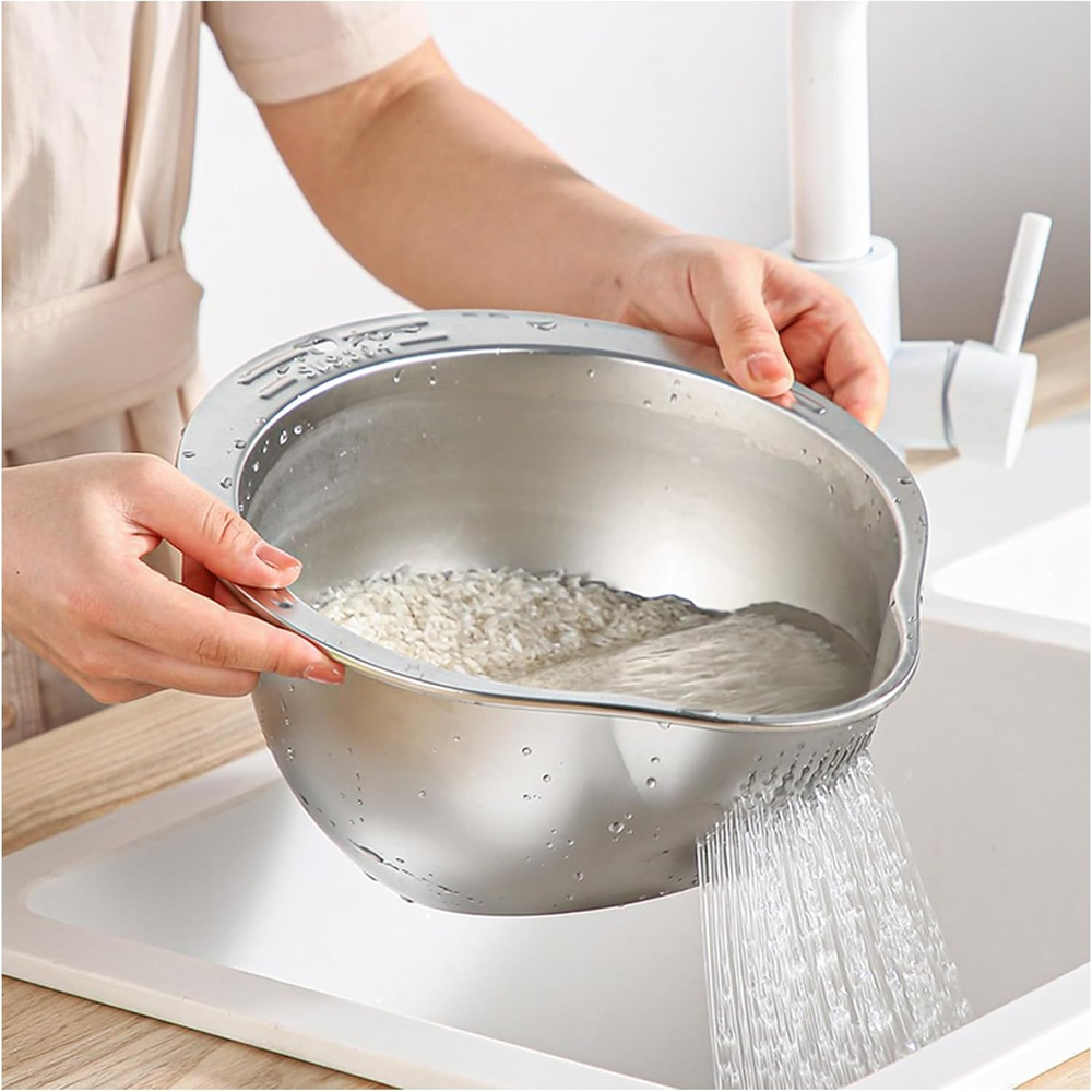 Rice Washing Bowl with Strainer Quinoa Washer and Strainer Bowl, Stainless Steel