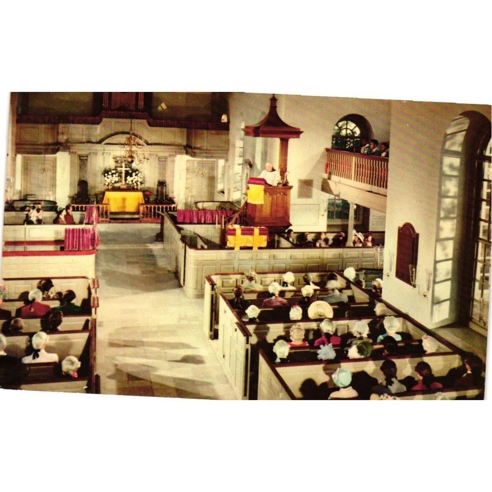 Vintage Bruton Parish Church Williamsburg VA Mirro-Krome Postcard Interior View