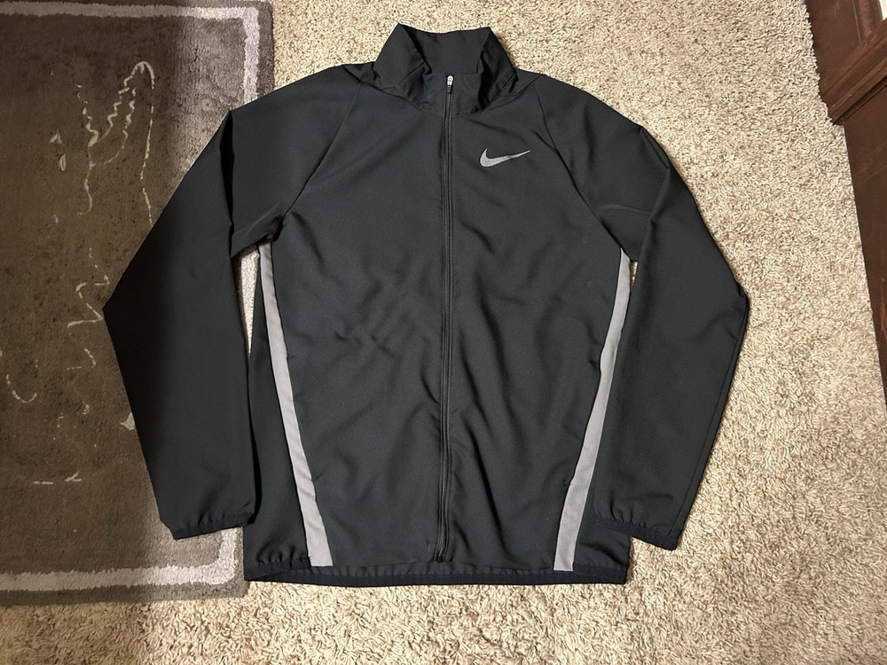 Men’s Nike Full Zip Jacket 2 Pocket Training Dri Fit 928010-010 Grey Black Small