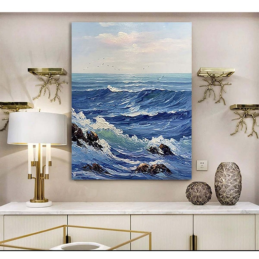 Interior Aesthetic Mural Wall Decor Handmade Canvas Oil Painting Abstract Sea