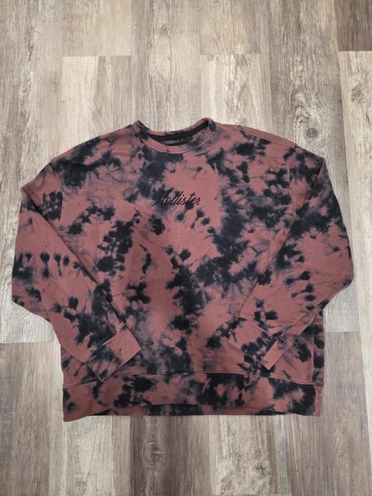 Hollister Women's Mauve Black Tie-Dye Crew Neck Casual Sweatshirt Size XXL