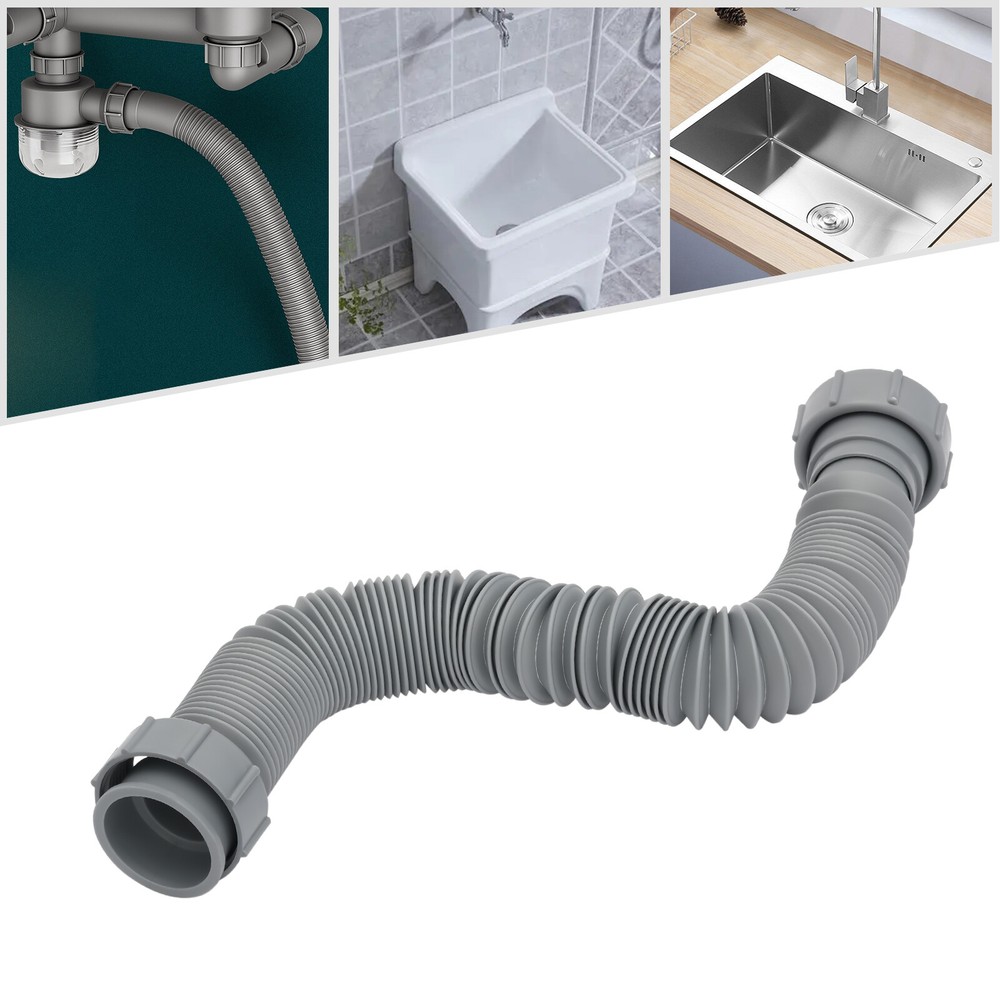 Grey Bathroom Kitchen Flexible Tube Pipe Sink Basin Water 1-1/2P-Trap Drain Hose