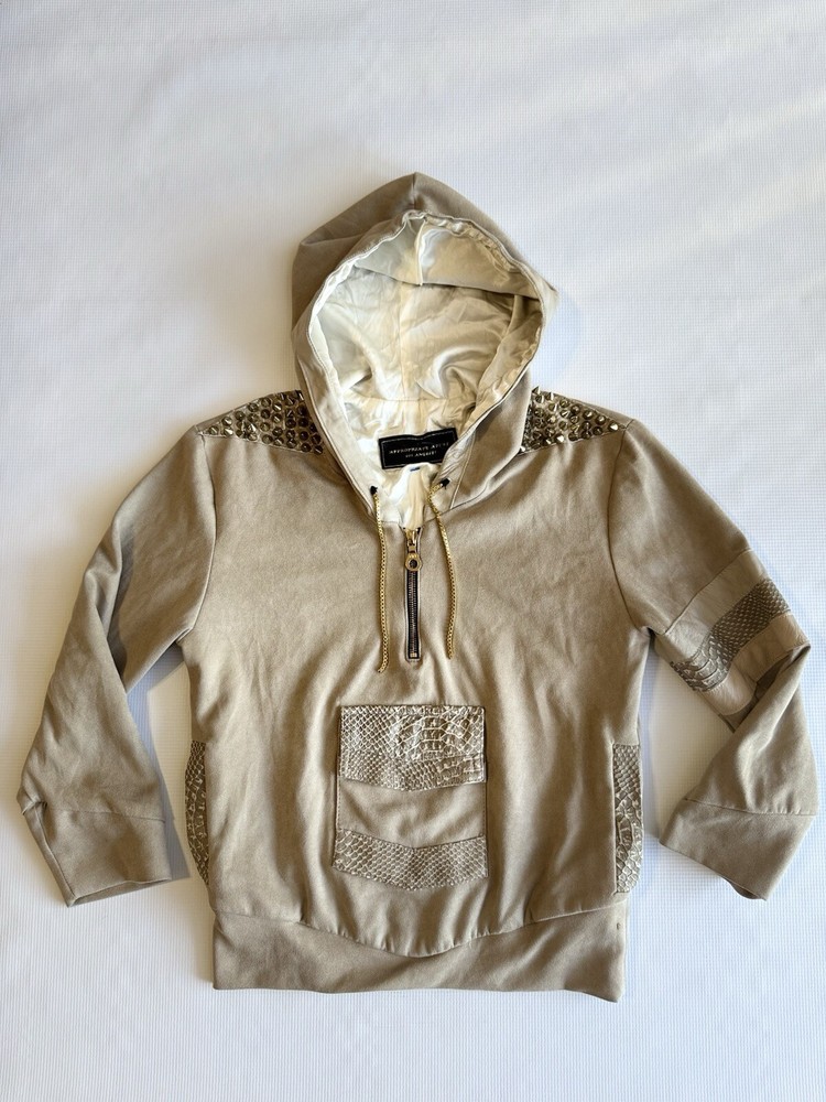 Women’s Studded 3/4 Sleeve Lined Hoodie Pullover Top Size M