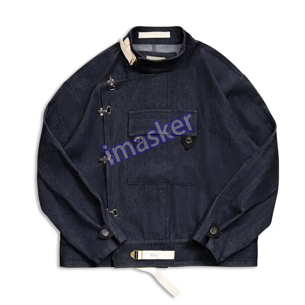 Swedish Motorcycle Jacket Men's Denim Jacket Vintage Casual Coat Work Coat Blue