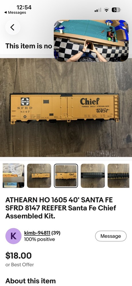 Vintage Athearn HO 5019 Santa Fe El Capitan 40' Refer #36068 Unassembled Kit.